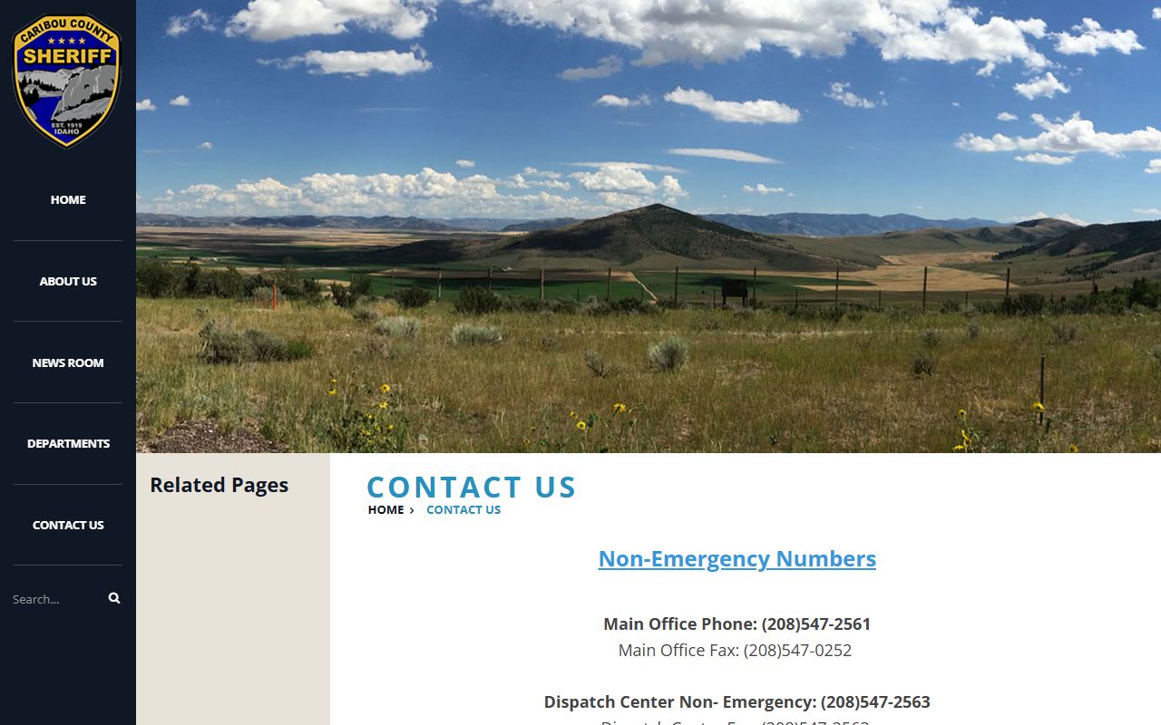 Caribou County Sheriff contact page with dispatch and jail booking numbers