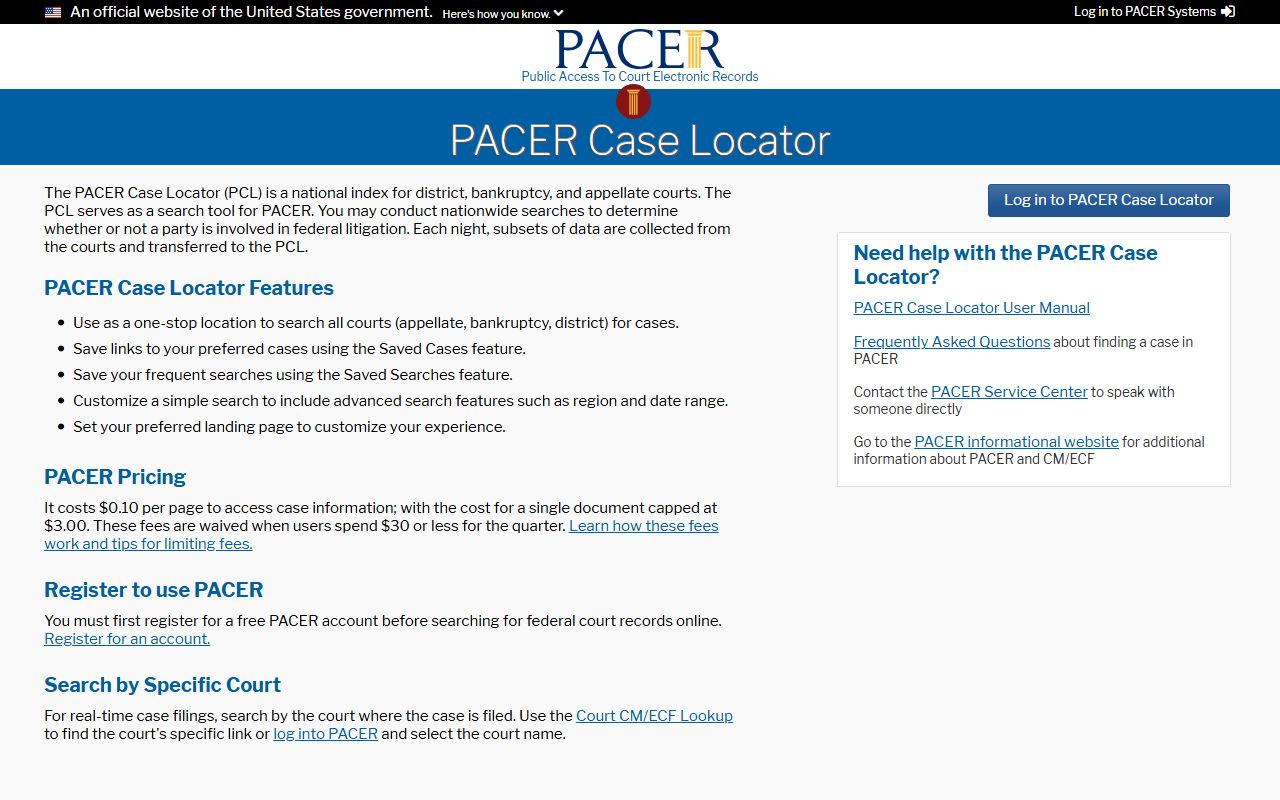 Caribou County court dockets PACER federal docket search locator