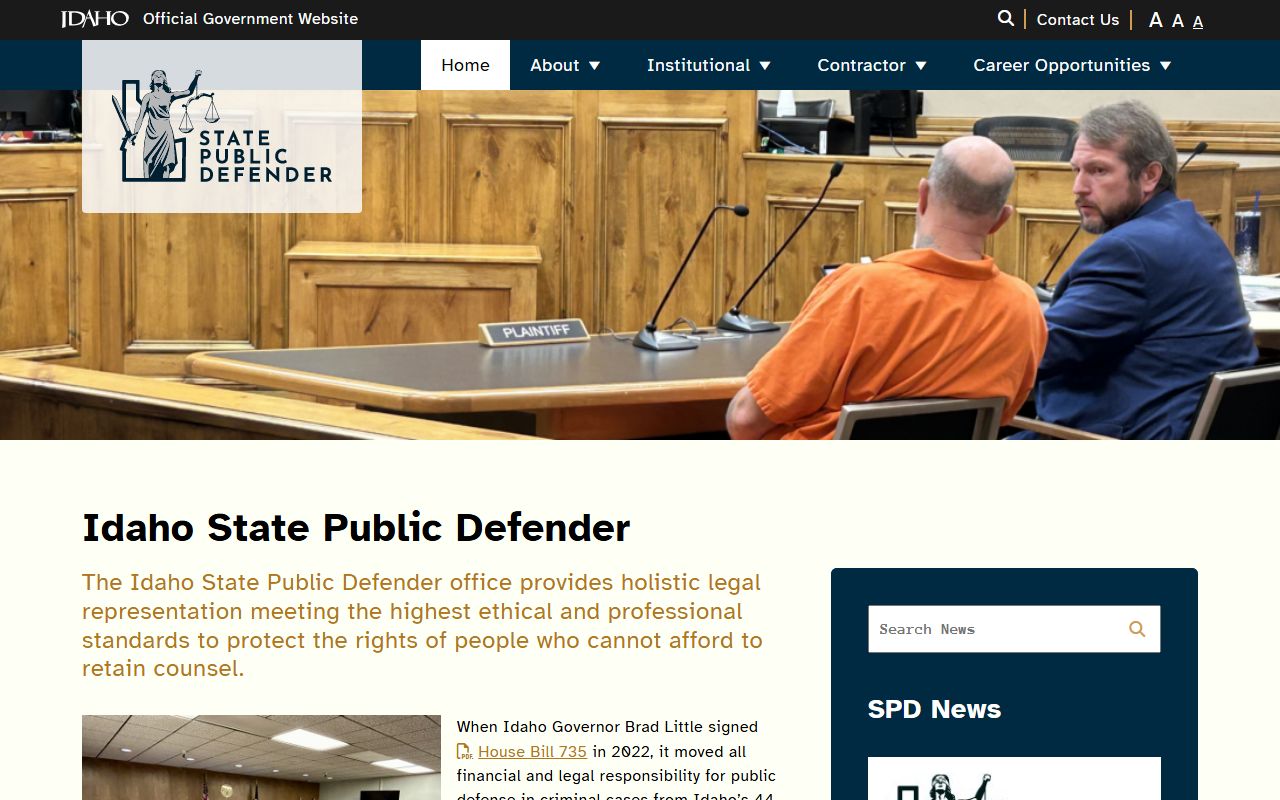 Idaho State Public Defender homepage for criminal defense information