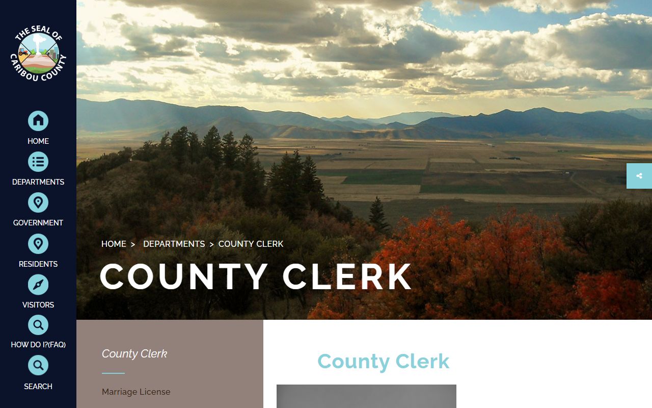 Caribou County Clerk and Recorder page with staff and fees