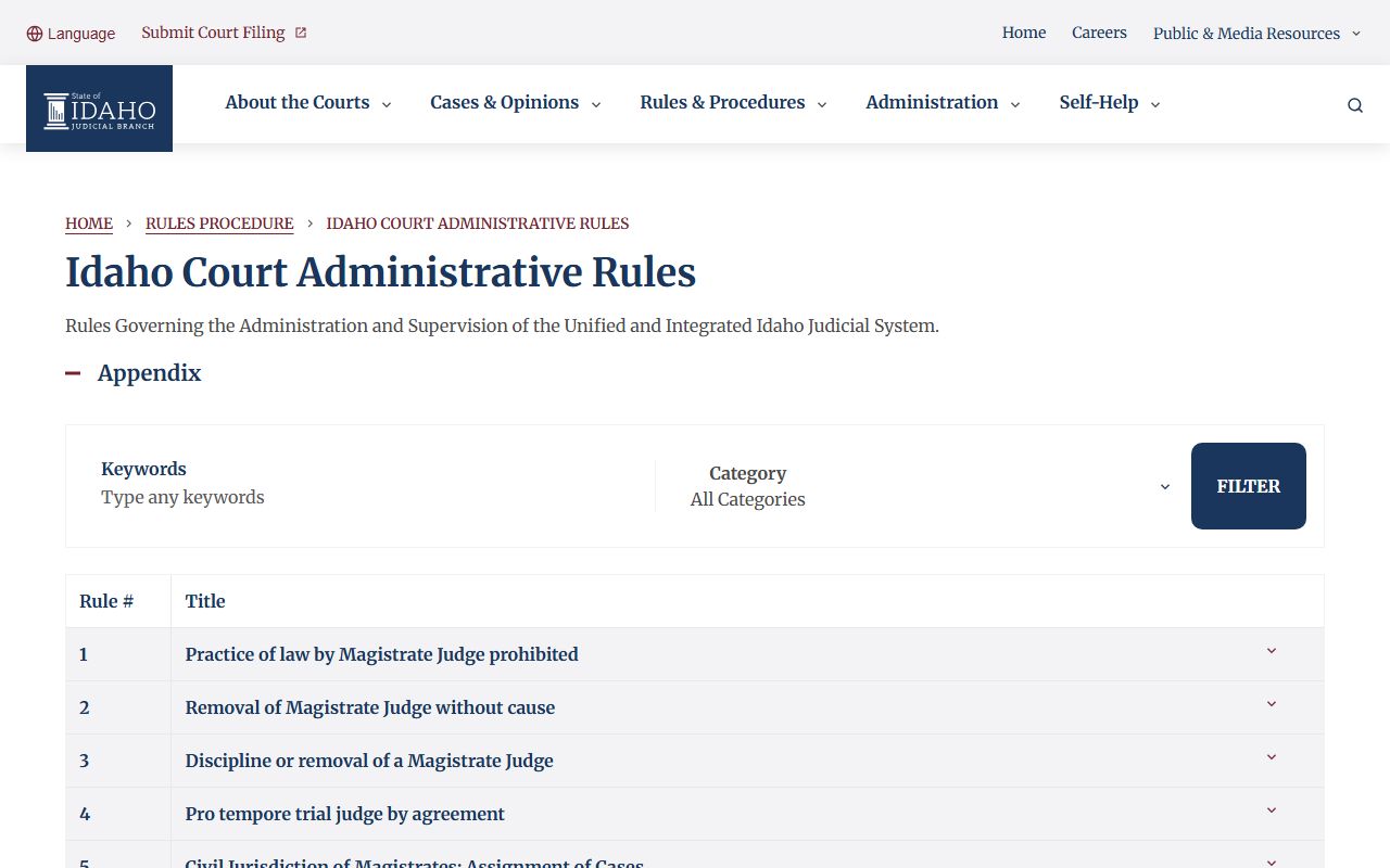 Idaho Court Administrative Rule 32 access rules