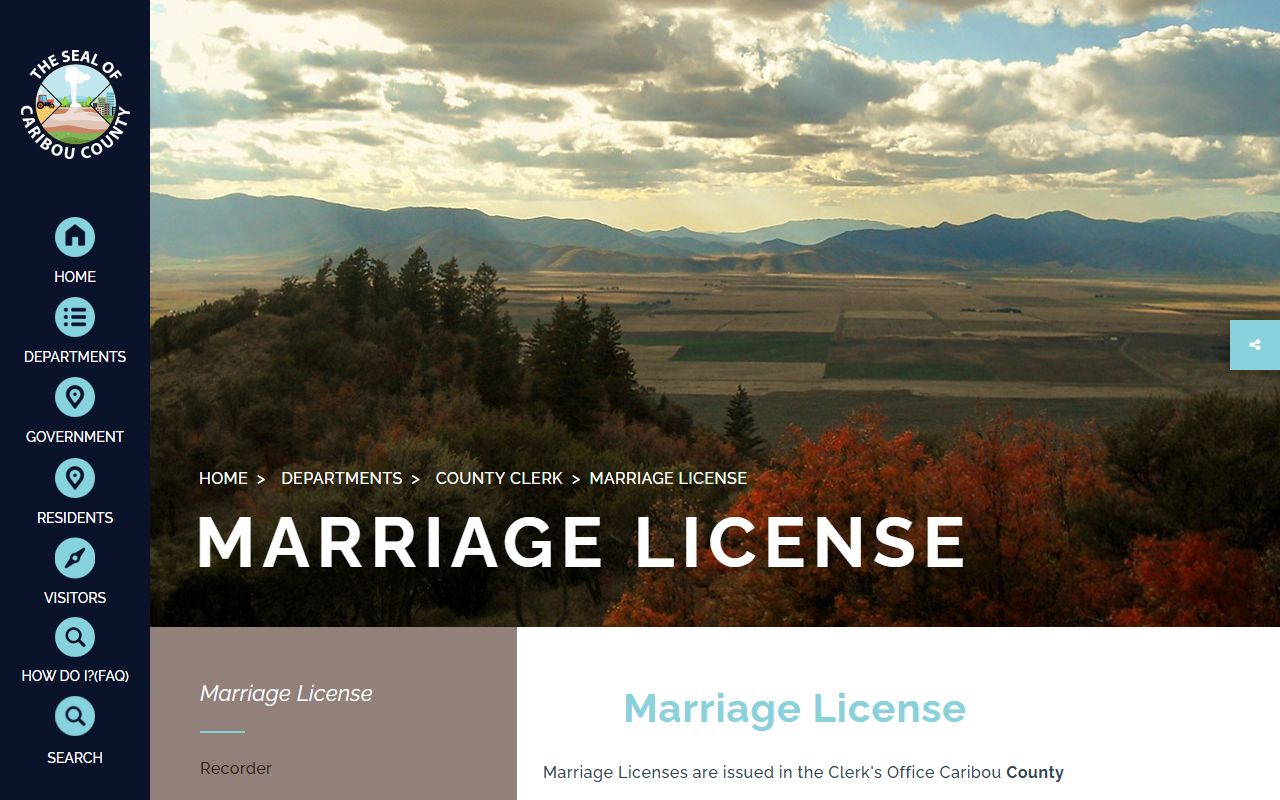 Caribou County marriage records license requirements