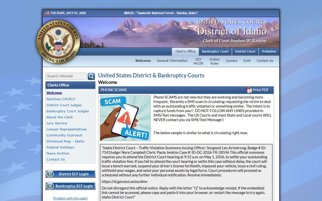 Caribou County probate records federal District of Idaho reference