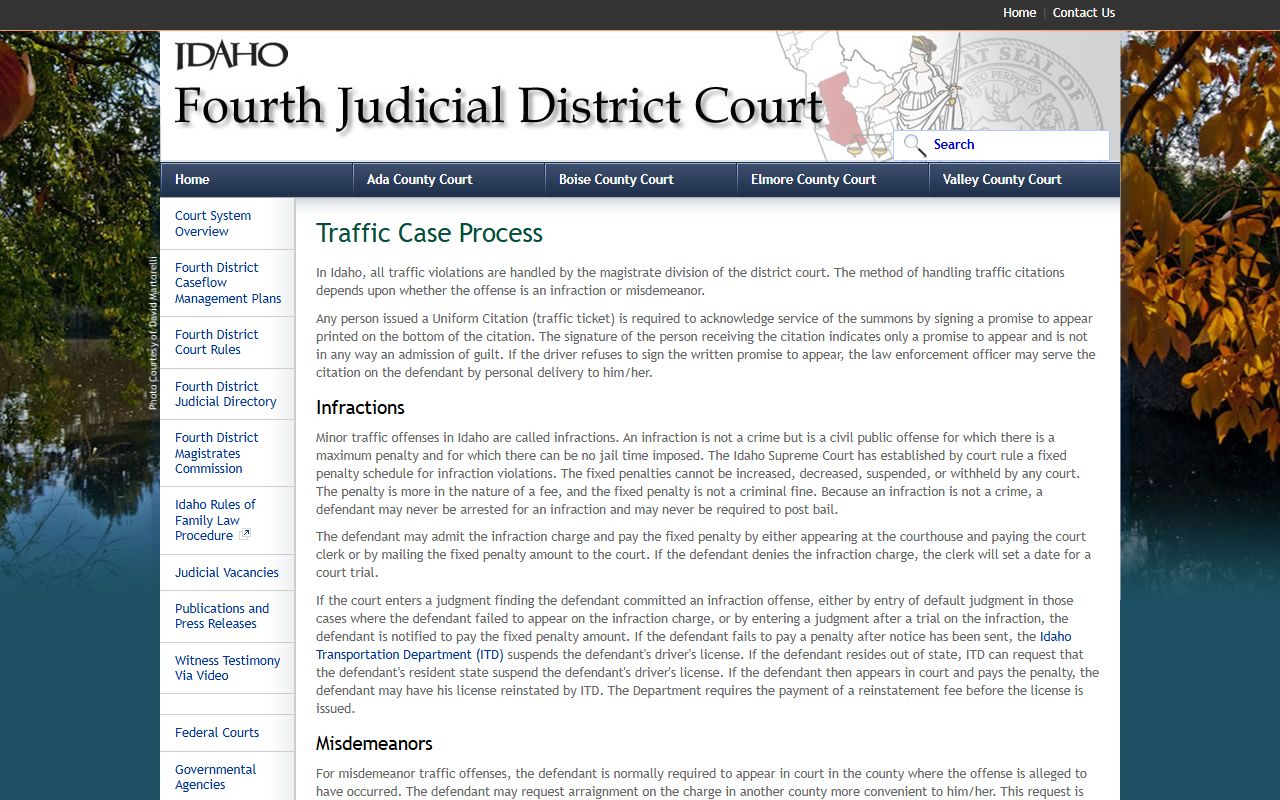 Caribou County traffic court records Idaho magistrate traffic process